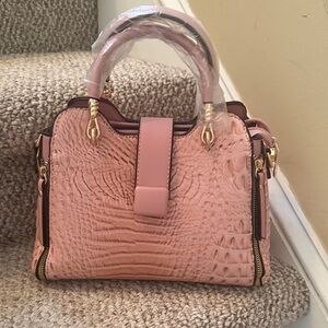 Elegant Pink Croc-Embossed Satchel Handbag